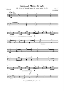 50 pièces à l'usage des commençans, No.4 Tempo di Menuetto in C, Op.38: para violoncelo by Johann Wilhelm Hässler
