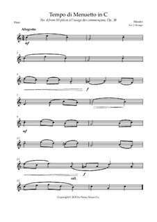 50 pièces à l'usage des commençans, No.4 Tempo di Menuetto in C, Op.38: para flauta by Johann Wilhelm Hässler