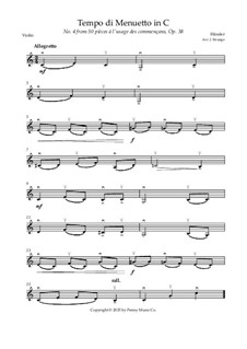 50 pièces à l'usage des commençans, No.4 Tempo di Menuetto in C, Op.38: para violino by Johann Wilhelm Hässler