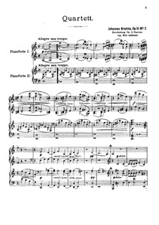 String Quartet No.2 in A Minor, Op.51: Versão para dois pianos de quatro mãos by Johannes Brahms
