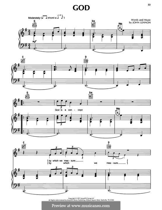 God: Para vocais e piano (ou Guitarra) by John Lennon