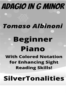 Adagio in G Minor: For beginner Piano Sheet Music with Colored Notation by Tomaso Albinoni