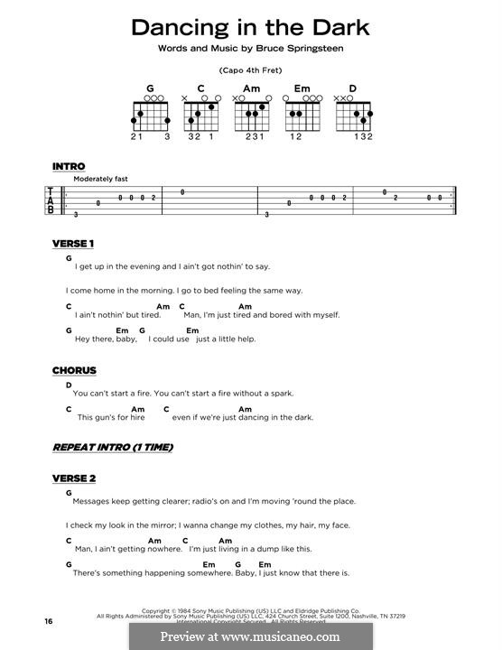 Dancing in the Dark: Lyrics and guitar chords by Bruce Springsteen