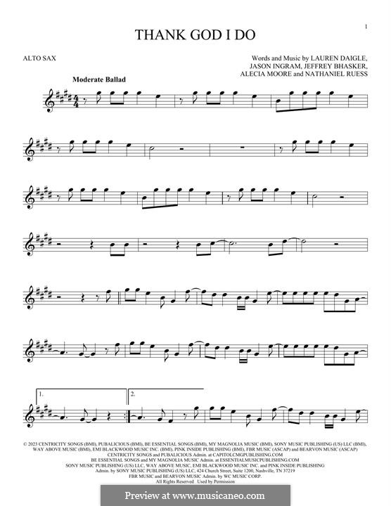 Thank God I Do (Lauren Daigle): para Saxofone Alto by Alecia Moore, Jason David Ingram