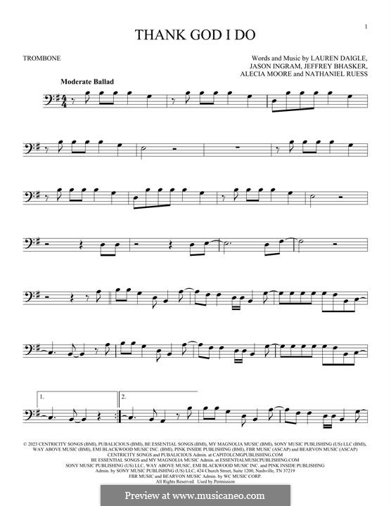 Thank God I Do (Lauren Daigle): para trombone by Alecia Moore, Jason David Ingram