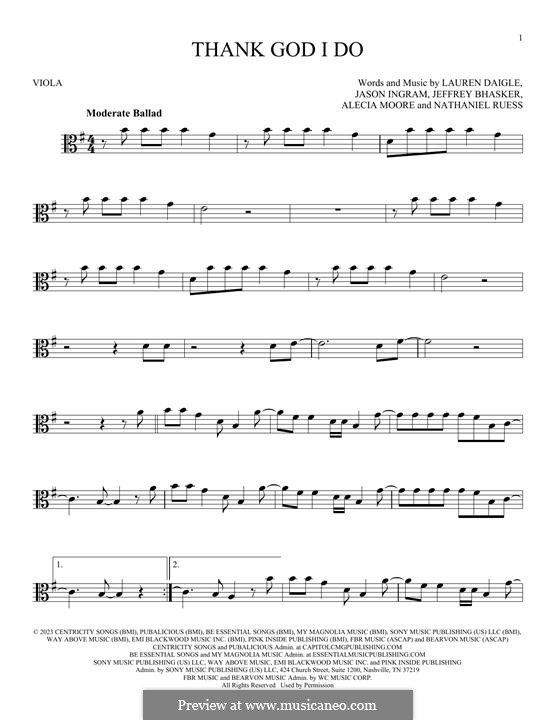 Thank God I Do (Lauren Daigle): para viola by Alecia Moore, Jason David Ingram