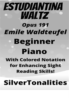 Estudiantina, Op.191: For beginner piano sheet music with colored notation by Émile Waldteufel
