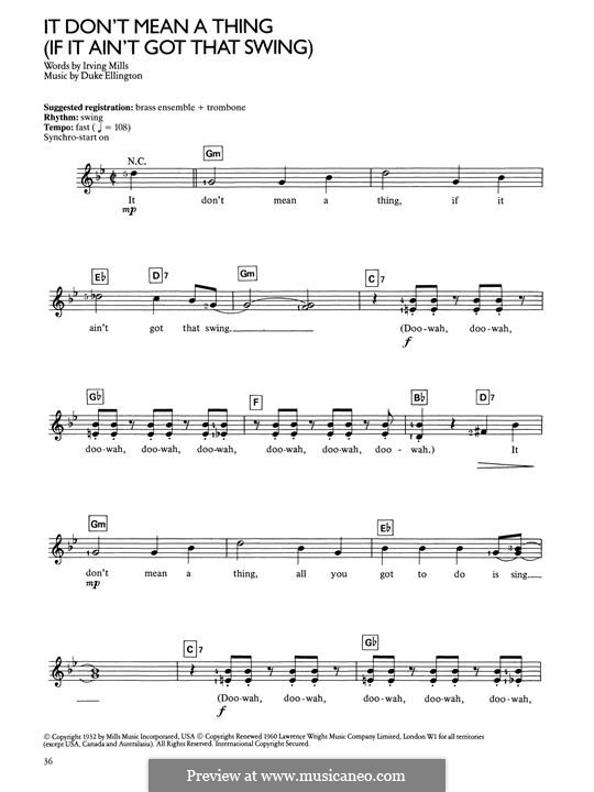 It Don't Mean a Thing (If It Ain't Got That Swing): para teclado by Irving Mills, Duke Ellington