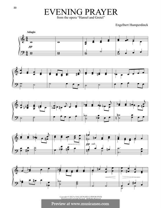 Evening Prayer: Para Piano by Engelbert Humperdinck