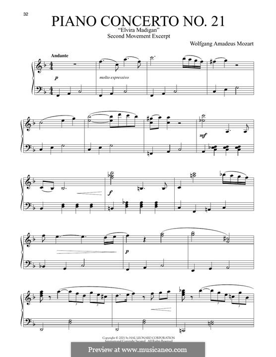 Concerto for Piano and Orchestra No.21 in C Major, K.467: Movement II (excerpt). Version for piano by Wolfgang Amadeus Mozart
