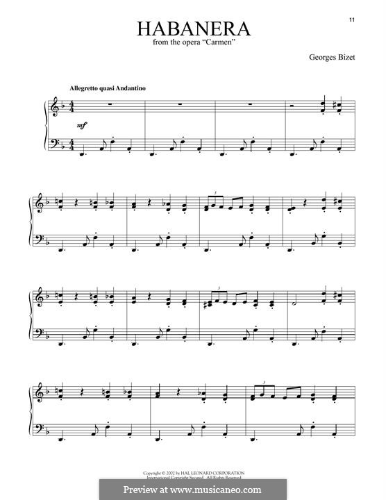 Habanera (Printable Scores): Para Piano by Georges Bizet