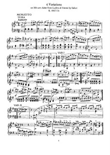 Six Variations on 'Mio caro Adona' by A. Salieri, K.180: Para Piano by Wolfgang Amadeus Mozart