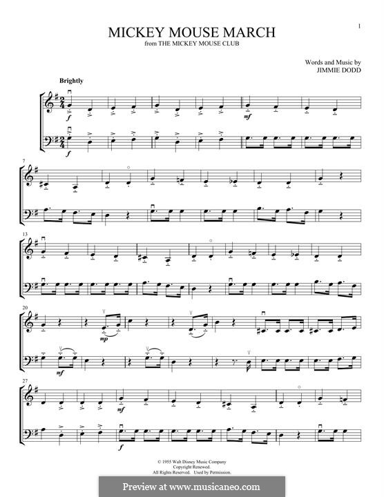 Mickey Mouse March (from The Mickey Mouse Club): For violin and cello by Jimmie Dodd