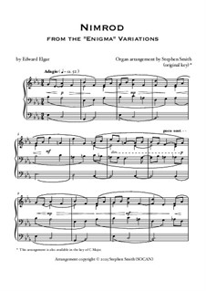 Variation No.9 'Nimrod': For organ (original key) by Edward Elgar