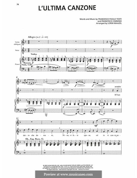 L'ultima canzone: For voice and piano (Andrea Bocelli) by Francesco Paolo Tosti