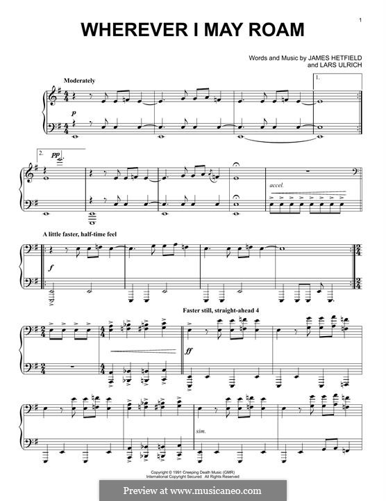 Wherever I May Roam (Metallica): Para Piano by James Hetfield, Lars Ulrich