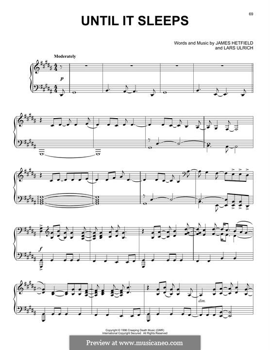 Until It Sleeps (Metallica): Para Piano by James Hetfield, Lars Ulrich