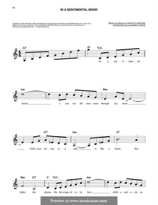 In a Sentimental Mood: melodia by Irving Mills, Duke Ellington, Manny Kurtz