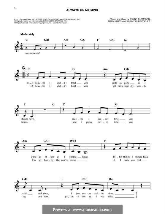 Always on My Mind: melodia by Johnny Christopher, Mark James, Wayne Carson Thompson