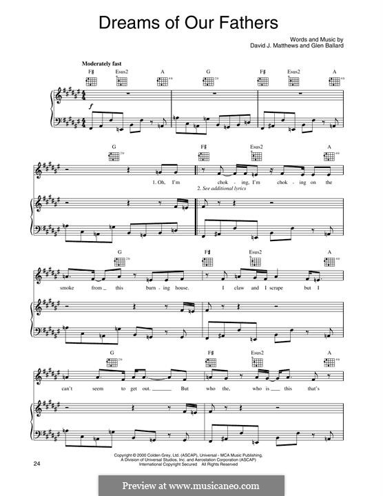 Dreams of Our Fathers (Dave Matthews Band): Para vocais e piano (ou Guitarra) by David J. Matthews, Glen Ballard