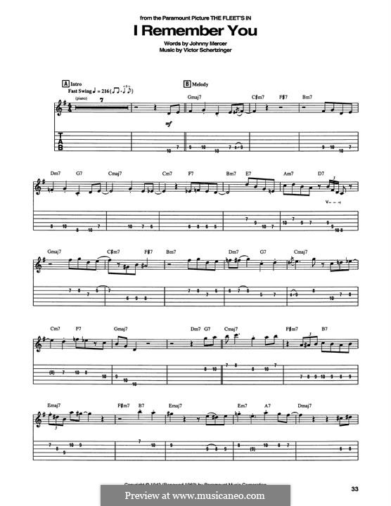 I Remember You (Diana Krall): Para Guitarra by Victor Schertzinger