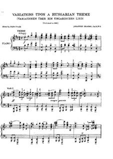 Variations on Hungarian Song, Op.21 No.2: Para Piano by Johannes Brahms