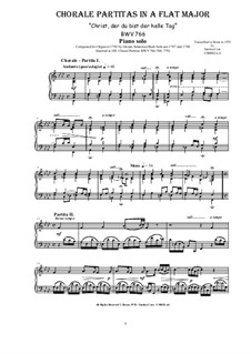 Chorale Partitas and Canonic Variations, BWV 766-769: Christ, der du bist der helle Tag, BWV 766 by Johann Sebastian Bach