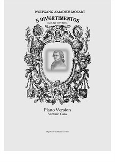 5 Divertimentos - Piano Version, K.anh.229 (KV.439b): 5 Divertimentos - Piano Version by Wolfgang Amadeus Mozart