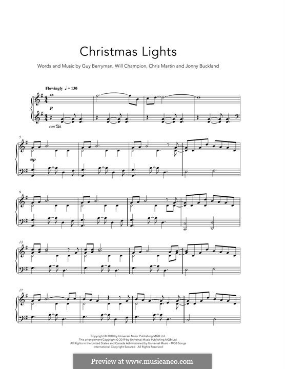 Christmas Lights (Coldplay): For piano (peaceful version) by Chris Martin, Guy Berryman, Jonny Buckland, Will Champion