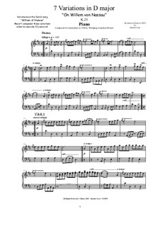 Seven Variations on 'Wilhelm von Nassan', K.25: Para Piano by Wolfgang Amadeus Mozart