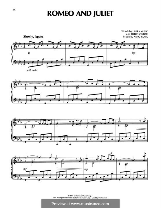 A Time for Us (Love Theme from Romeo and Juliet): Para Piano by Nino Rota