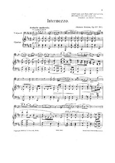 Three Intermezzos, Op.117: Intermezzo No.1, for cello and piano by Johannes Brahms