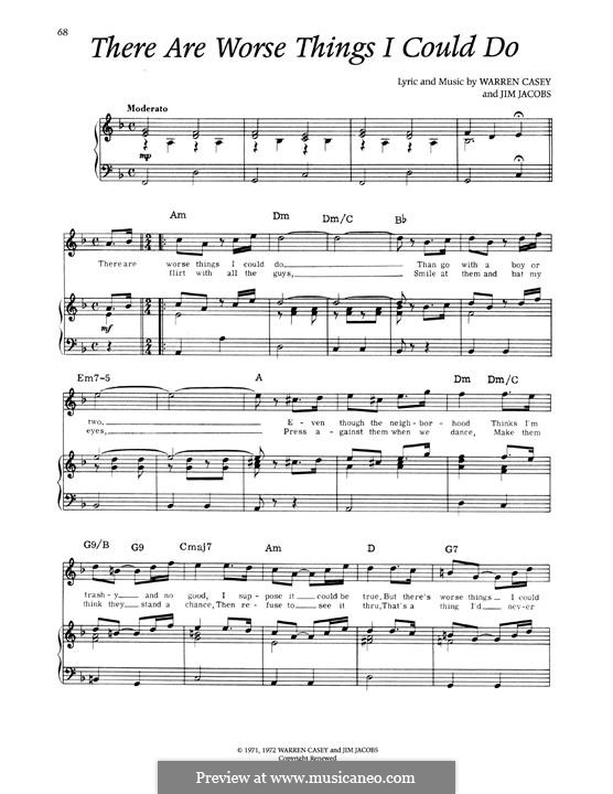 There Are Worse Things I Could Do (from Grease): Para vocais e piano by Jim Jacobs, Warren Casey