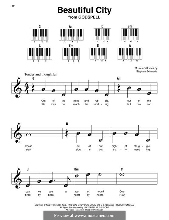 Beautiful City (from Godspell): Para Piano by Stephen Schwartz