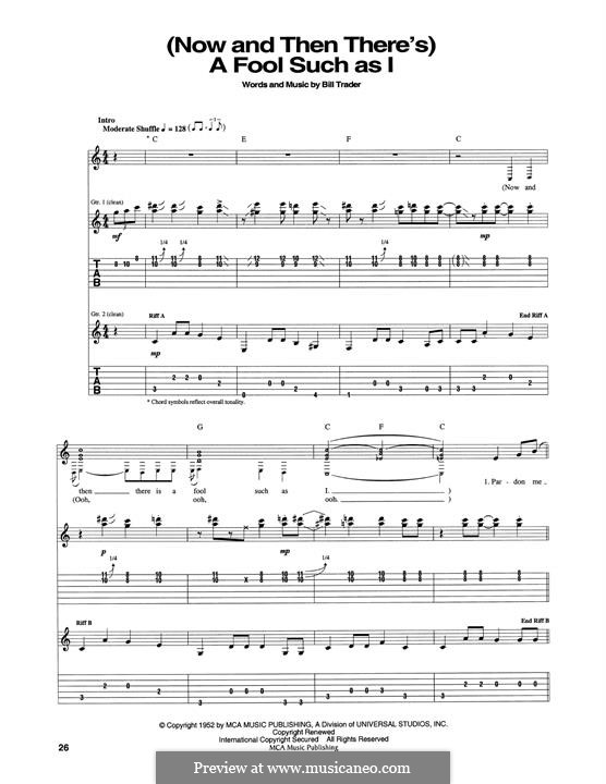 (Now and Then There's) A Fool Such as I (Elvis Presley): Para Guitarra by Bill Trader