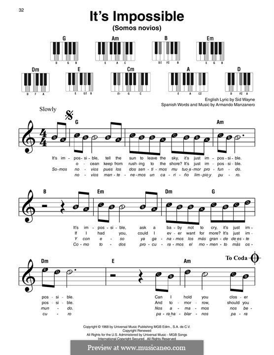 It's Impossible (Somos Novios): Para Piano by Armando Manzanero, Sid Wayne