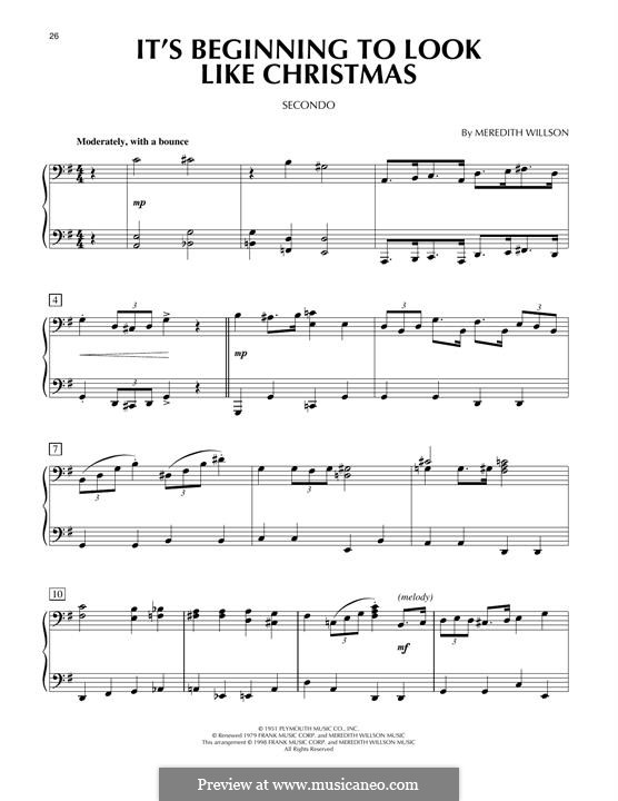 It's Beginning to Look a Lot Like Christmas (Perry Como): para piano de quadro mãos by Meredith Willson