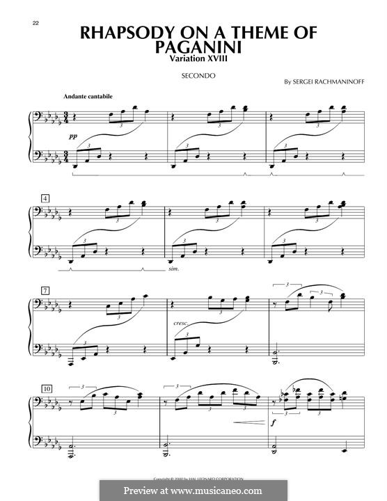 Rhapsody on a Theme of Paganini, Op.43: para piano de quadro mãos by Sergei Rachmaninoff