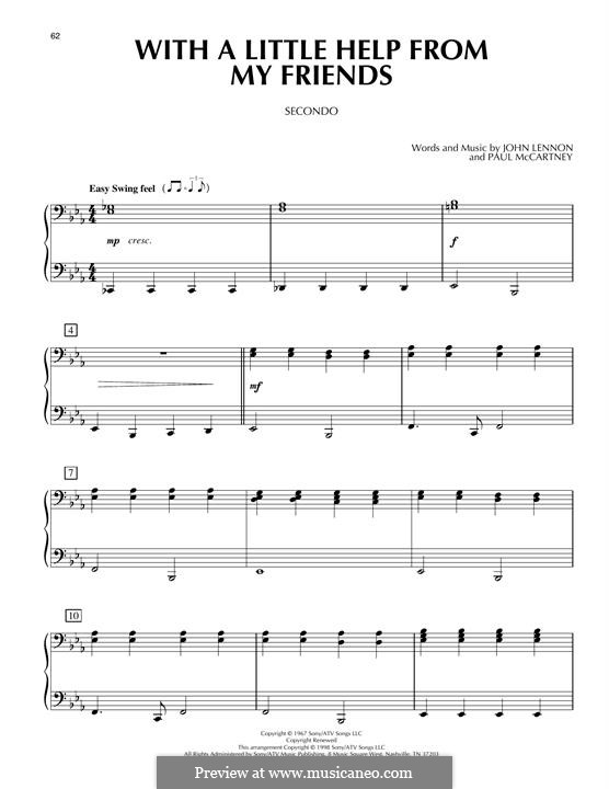 With a Little Help from My Friends (The Beatles): para piano de quadro mãos by John Lennon, Paul McCartney
