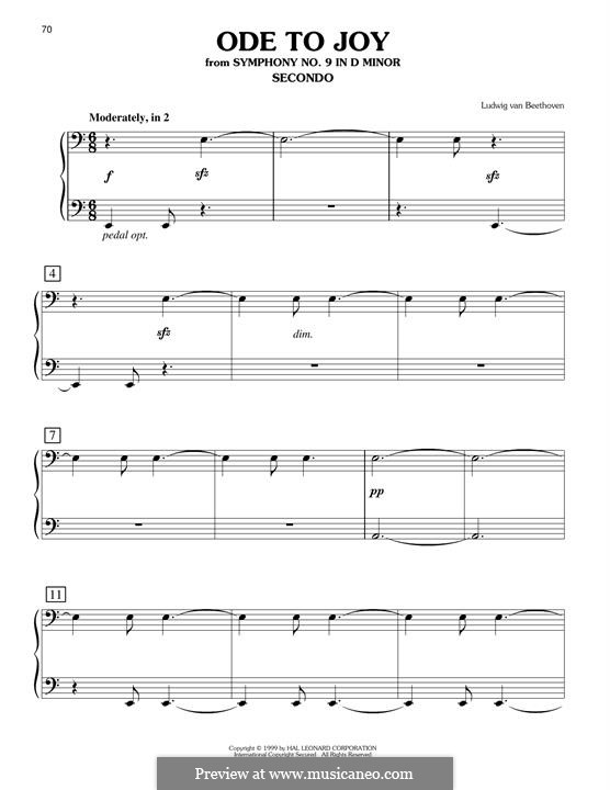 Ode to Joy, for Piano: For four hands by Ludwig van Beethoven