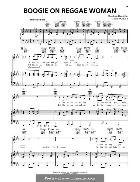 Boogie on Reggae Woman: Para vocais e piano (ou Guitarra) by Stevie Wonder