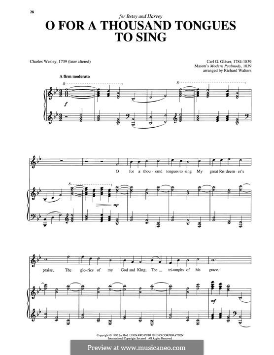 O for a Thousand Tongues to Sing: Para vocais e piano by Сarl Glaser