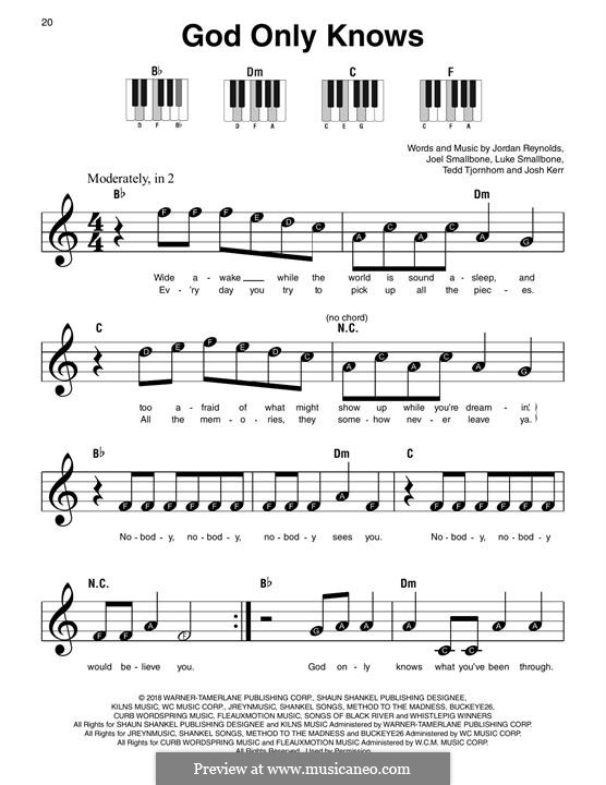 God Only Knows (for KING & COUNTRY): Para Piano by Tedd Tjornhom, Joel Smallbone, Luke Smallbone, Jordan Reynolds, Josh Kerr