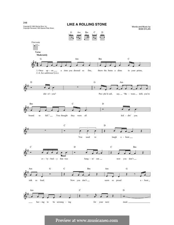 Like a Rolling Stone: For mandolin by Bob Dylan