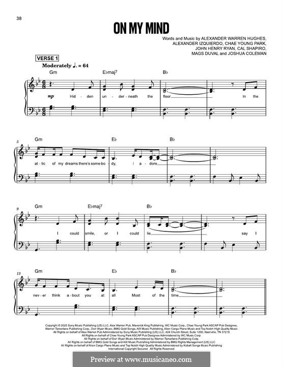 On My Mind (Alex Warren and ROSÉ): Para vocais e piano by Joshua Coleman, John Henry Ryan, Alexander Izquierdo