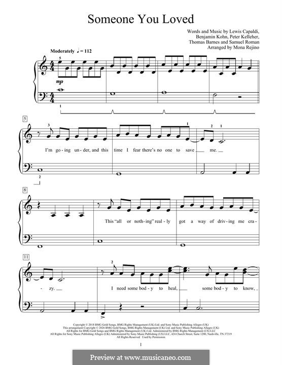 Someone You Loved: Para Piano by Benjamin Kohn, Peter Kelleher, Thomas Barnes, Samuel Roman, Lewis Capaldi
