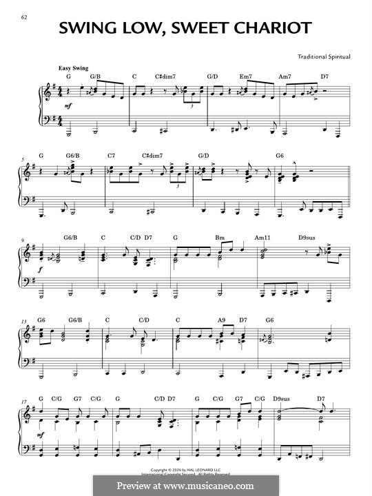 Swing Low, Sweet Chariot: For piano (jazz version) by folklore