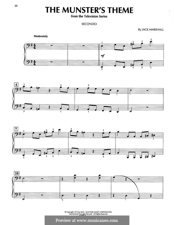 The Munsters Theme: para piano de quadro mãos by Jack Marshall