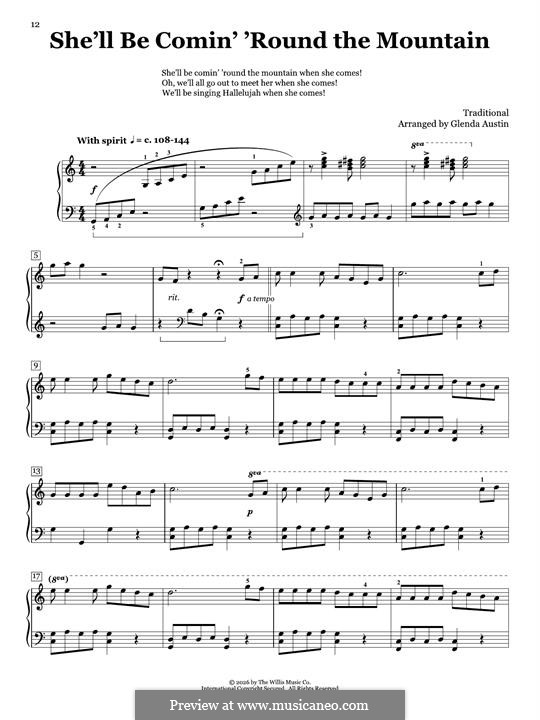 She'll Be Comin' 'Round the Mountain: Para Piano by folklore