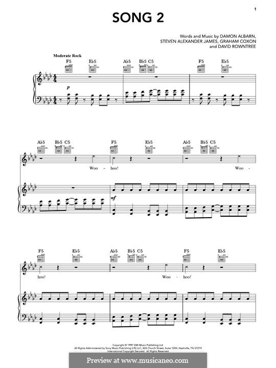 Song 2 (Blur): Para vocais e piano (ou Guitarra) by Alex James, Damon Albarn, David Rowntree, Graham Coxon